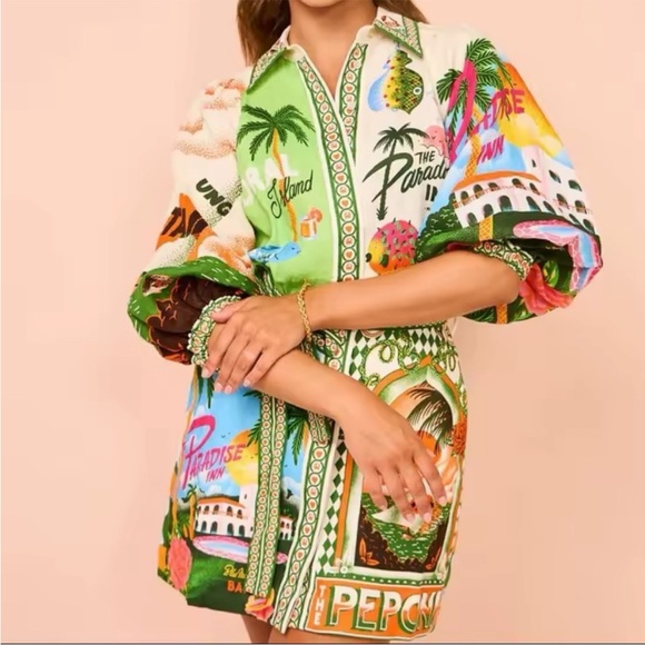 Paradiso Tropical Multicolor Button Up Mini Dress - Picture 2 of 5
